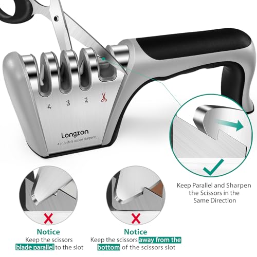 Eco-Friendly Longzon 5-in-1 Knife Sharpener 4 Stage with Cut-Resistant Glove, Quickly Set