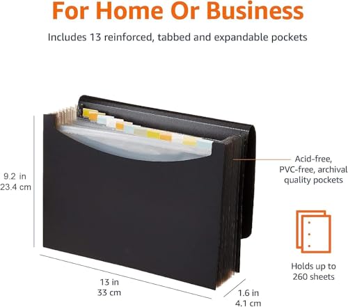 Smart Home Basics Expanding Accordion File Organizer, Letter Size, 13 Compartments, Kit