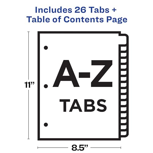 Minimalist Avery A-Z Dividers for 3 Ring Binders, 26 Tabs per Kit