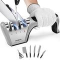 Eco-Friendly Longzon 5-in-1 Knife Sharpener 4 Stage with Cut-Resistant Glove, Quickly Set