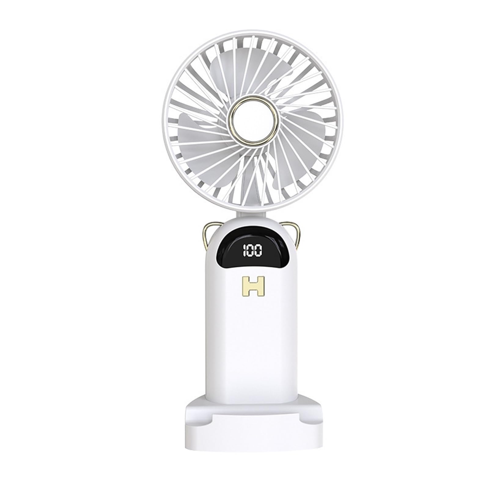 Handheld fan USB rechargeable small portable digital display | White