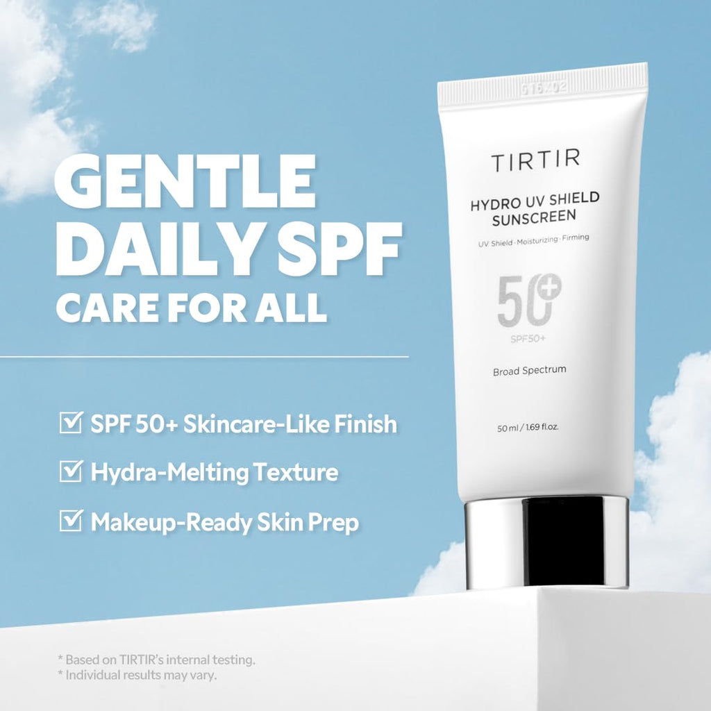 TIRTIR Hydro UV Shield Sunscreen | SPF 50+ Broad Spectrum UVA UVB Korean No White Cast Face Sun Protection, 1.69 Fl Oz