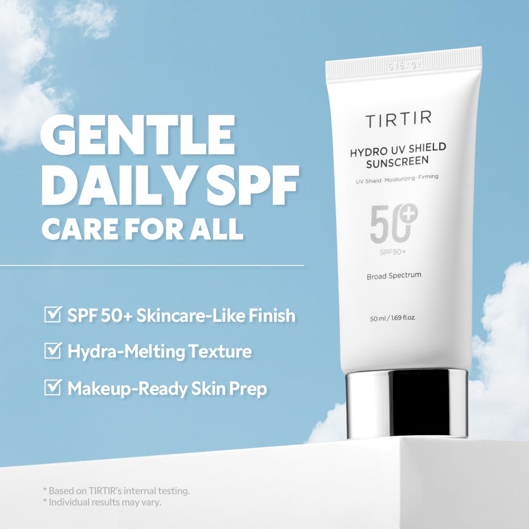 TIRTIR Hydro UV Shield Sunscreen | SPF 50+ Broad Spectrum UVA UVB Korean No White Cast Face Sun Protection, 1.69 Fl Oz