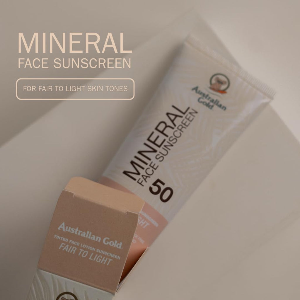 Australian Gold SPF 50 Tinted Mineral Face Sunscreen, Medium to Tan, 2.5 fl oz, Broad Spectrum, Non-Greasy BB Cream with Blue Light & Sun Protection, 4% Zinc Oxide & Titanium Dioxide, Hypoallergenic