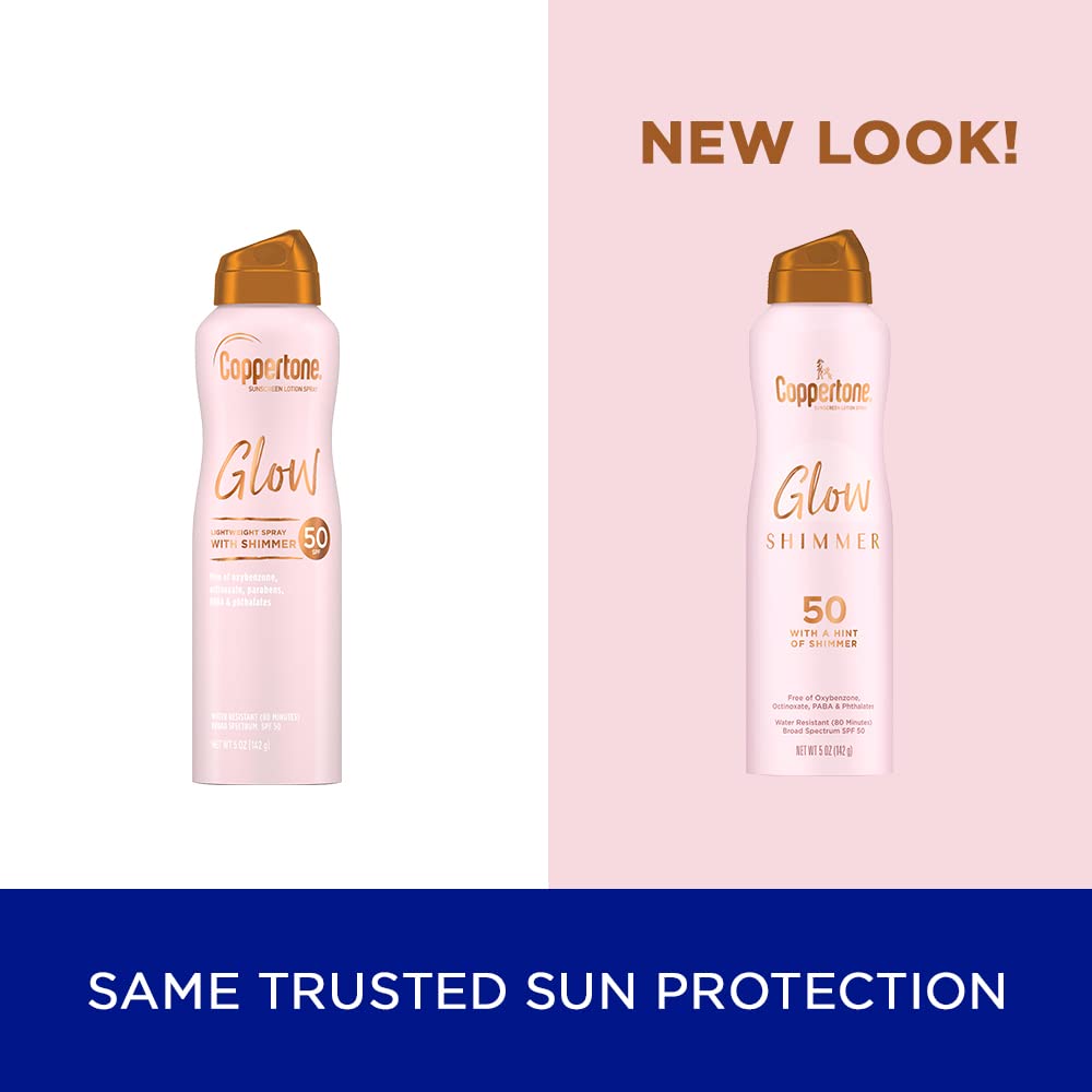 Coppertone Glow Shimmering Sunscreen Spray with Broad Spectrum SPF 50, 5 oz