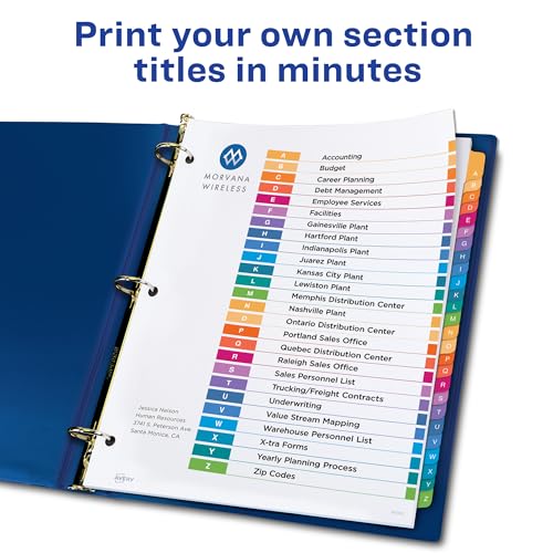 Minimalist Avery A-Z Dividers for 3 Ring Binders, 26 Tabs per Kit