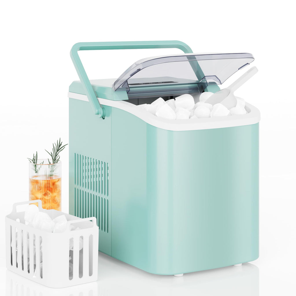 DUMOS Countertop Ice Maker with Handle, 26lbs/24H Portable Ice Machine | 9 Bullet Cubes Ready in 6 Mins, Self-Cleaning, Quiet Compact for Home, Kitchen, RV, Camping, Bright Black