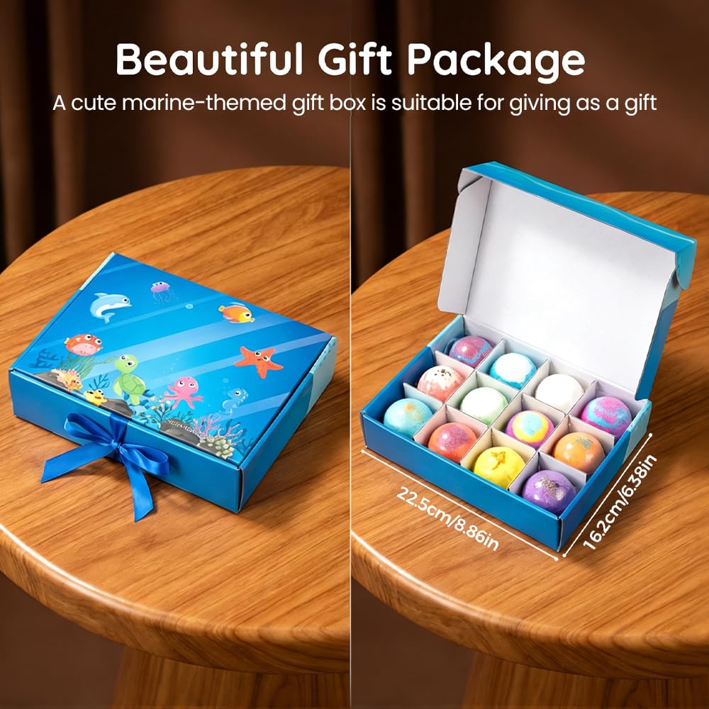 12pcs Bath Bombs for Adult with Toy Inside, 2026 Upgraded Organic Colorful Bubble Bath Safe, Best Birthday, Party, Easter Bath Bombs Gift Set (Sea Animal)