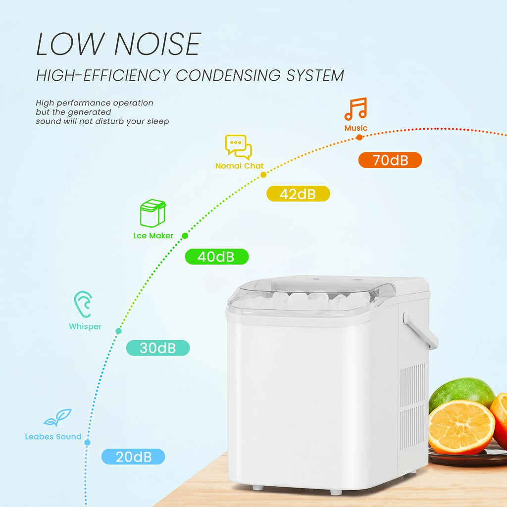 Ice Makers Countertop, Portable Ice Machine with Handle, 6 Mins 9 Bullet Cubes with Basket and Scoop, 26lbs in 24Hrs, Auto-Cleaning, for Home, Kitchen, RV, Camping, Green
