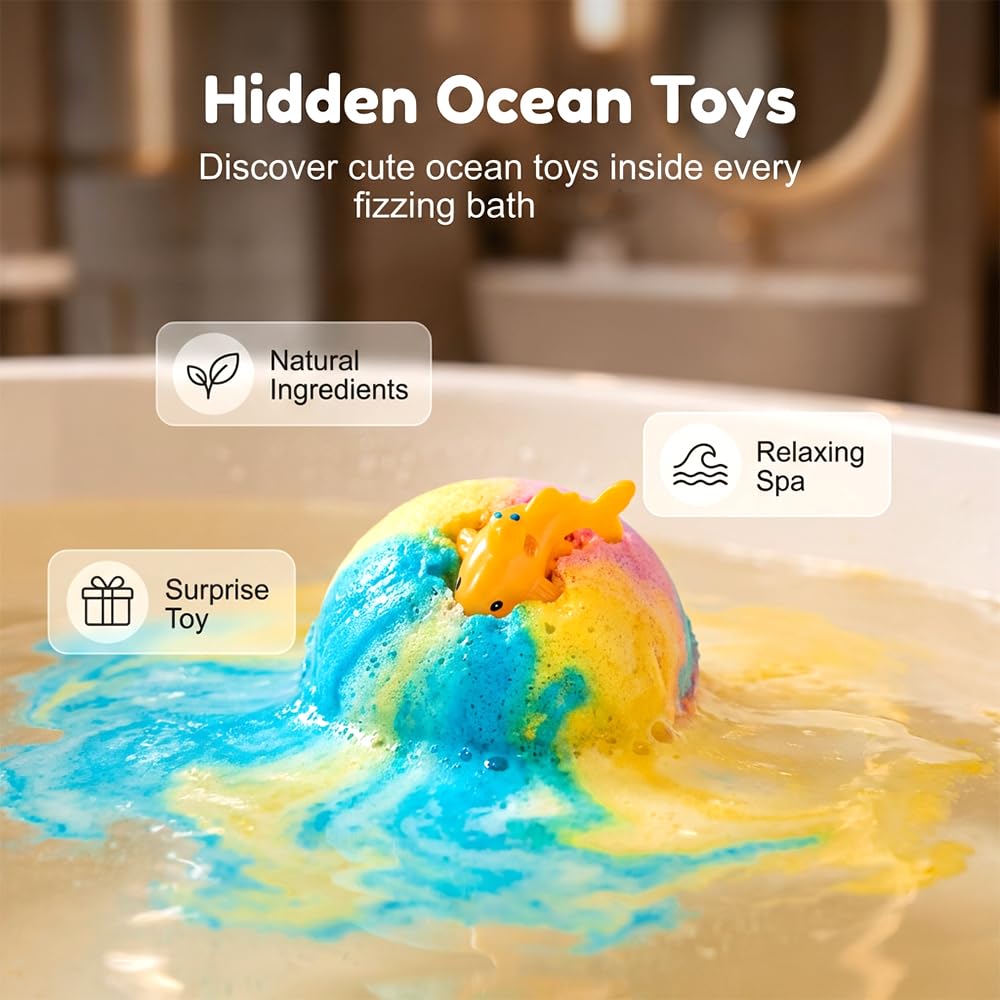 12pcs Bath Bombs for Adult with Toy Inside, 2026 Upgraded Organic Colorful Bubble Bath Safe, Best Birthday, Party, Easter Bath Bombs Gift Set (Sea Animal)