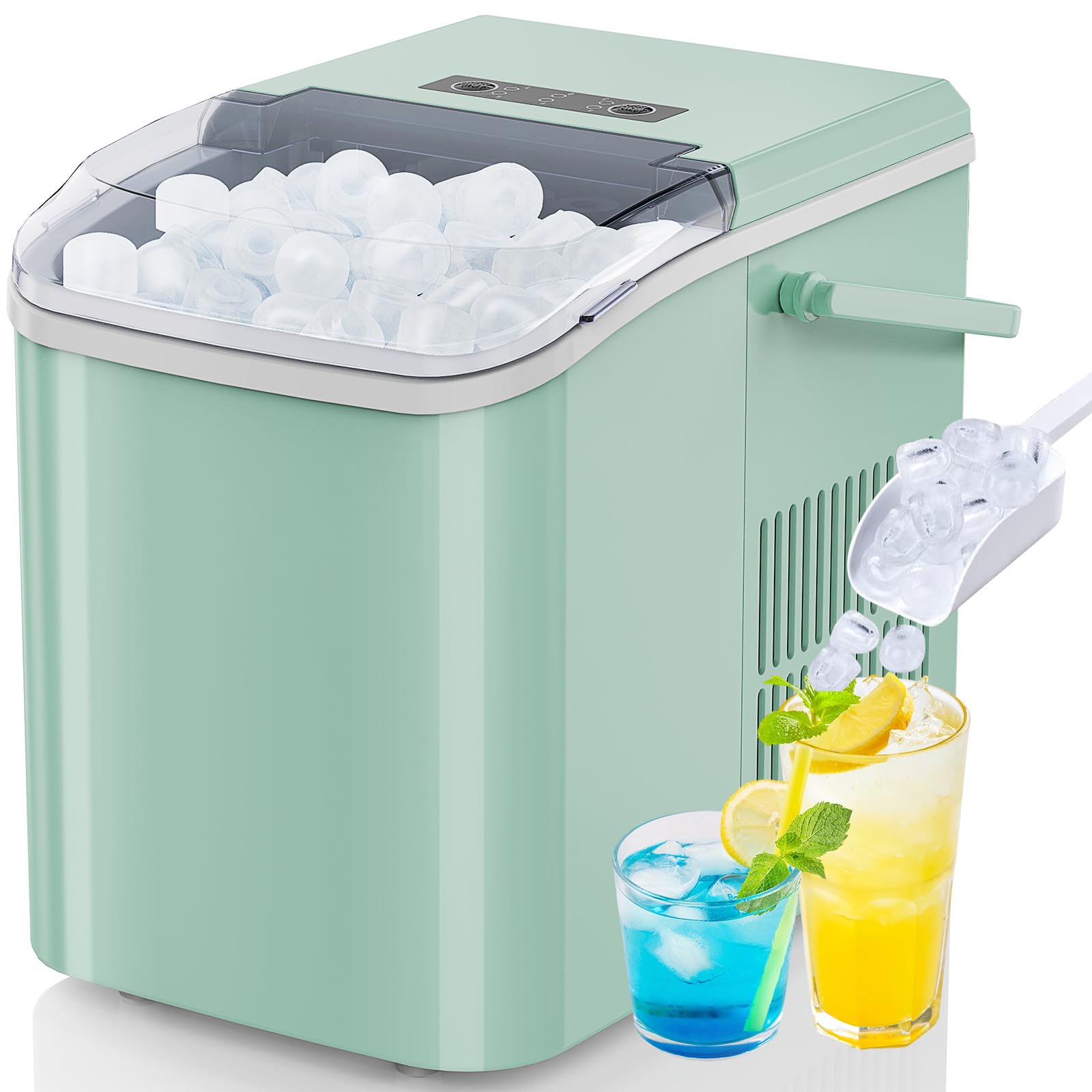 DUMOS Countertop Ice Maker with Handle, 26lbs/24H Portable Ice Machine | 9 Bullet Cubes Ready in 6 Mins, Self-Cleaning, Quiet Compact for Home, Kitchen, RV, Camping, Bright Black