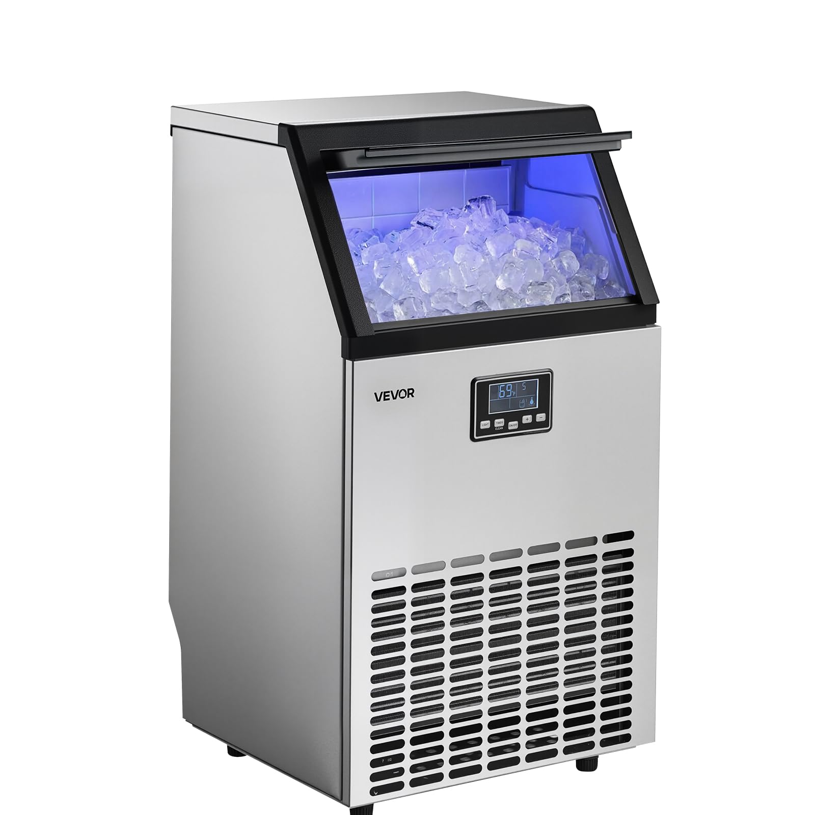 VEVOR Commercial Ice Maker Machine, 80 lbs/24h with 13 lbs Storage Capacity, Countertop/Freestanding/Under Counter, Stainless Steel Ice Maker with LED Display & Self-Cleaning, for Home Bar Restaurant