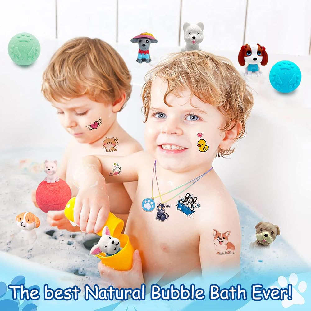 Bath Bombs for Kids with Surprise Inside for Girls Boys Toddlers, 20 Pack Organic Kids Bath Bombs with Puppy Dolls Inside, Kids Safe Handmade Bubble Bath Fizzies, Ideal Birthday Christmas Gift Set