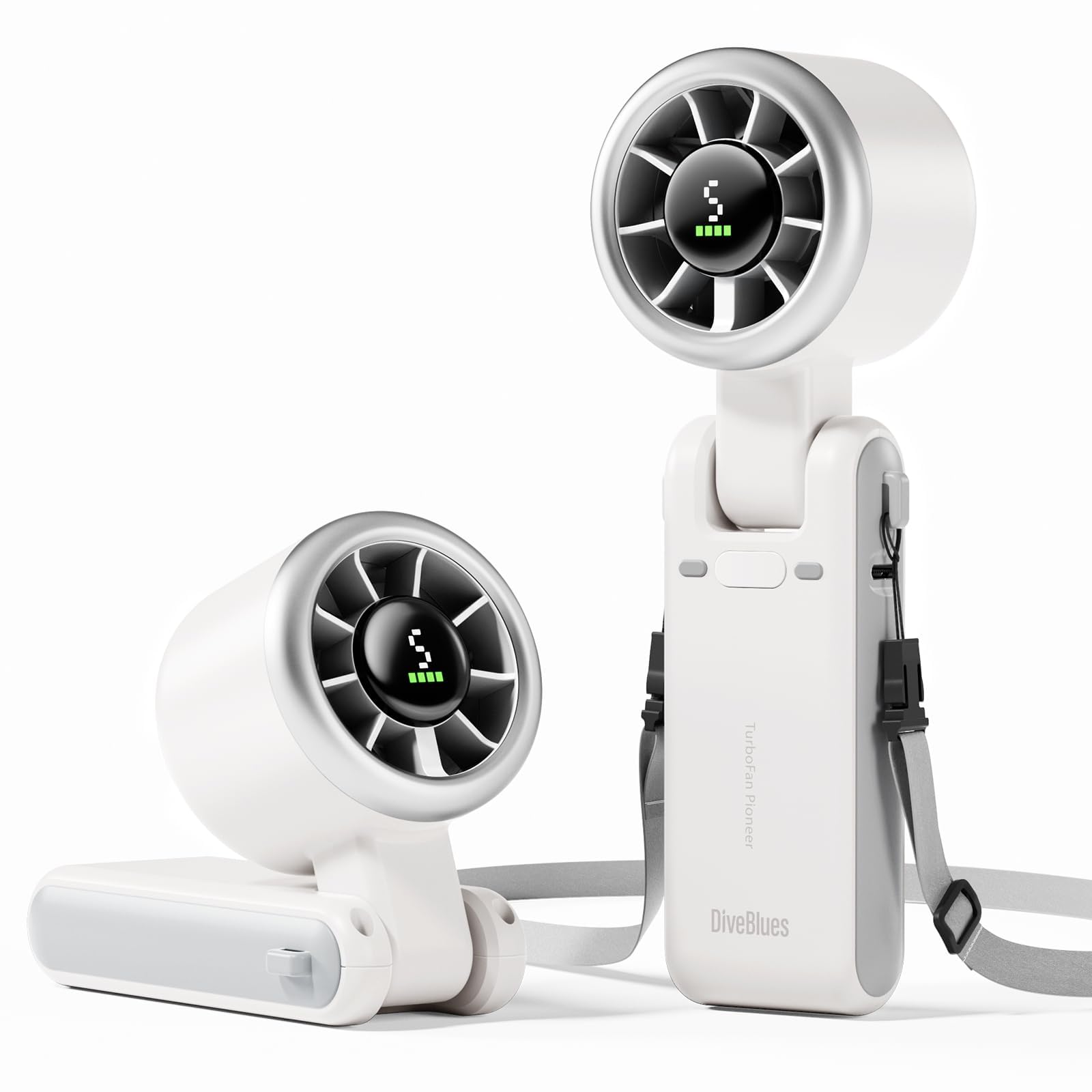 Diveblues Portable Handheld Turbo Fan | 3 IN 1 Hand/Neck/Desk Fan, Up to 12 Working Hours, 5 Gear Wind, Battery Operated, Travel, Working, Outdoor Activities