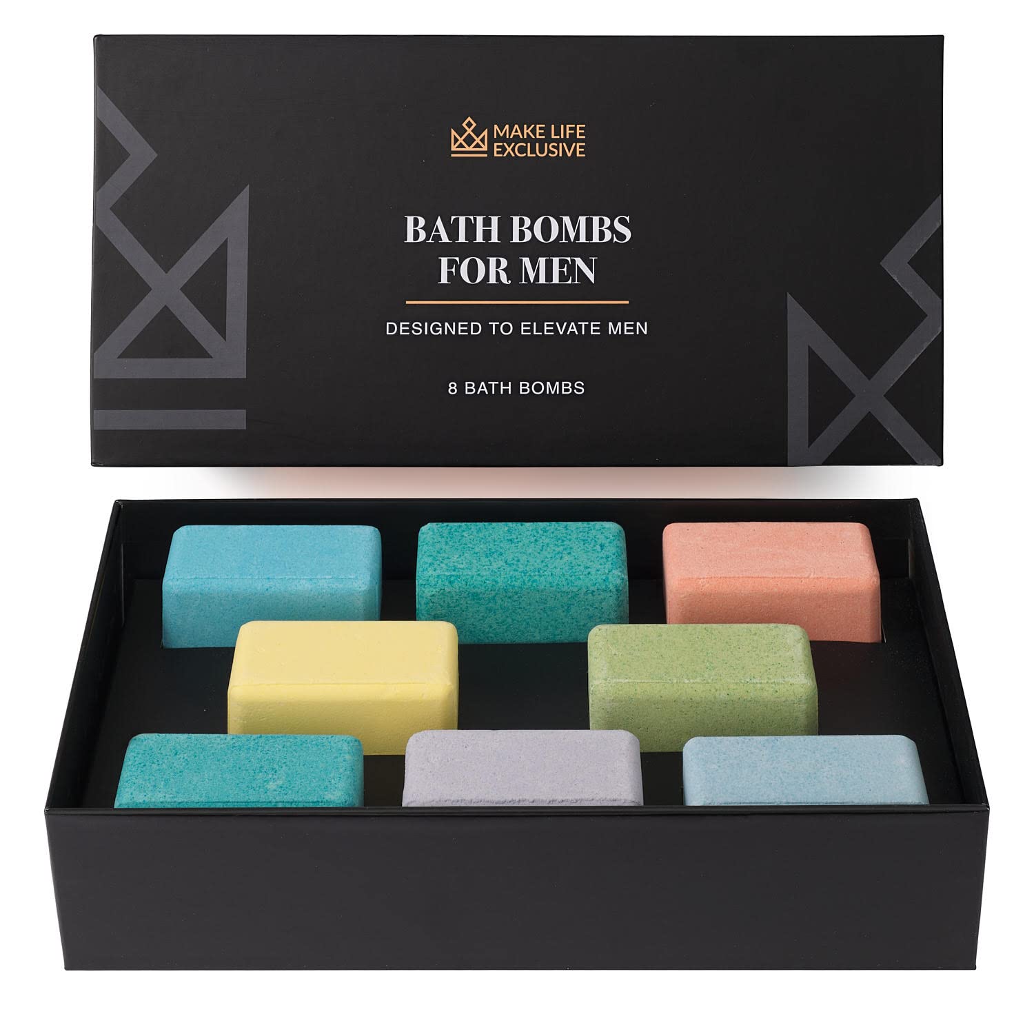 Bath Bombs for Men – 8 Large Diamond Shape Natural Mens Bath Bombs | Relaxing Bubble Bath Set & Bubble Bath Balls for Men | Masculine Scents & Skin Soothing Gift Set
