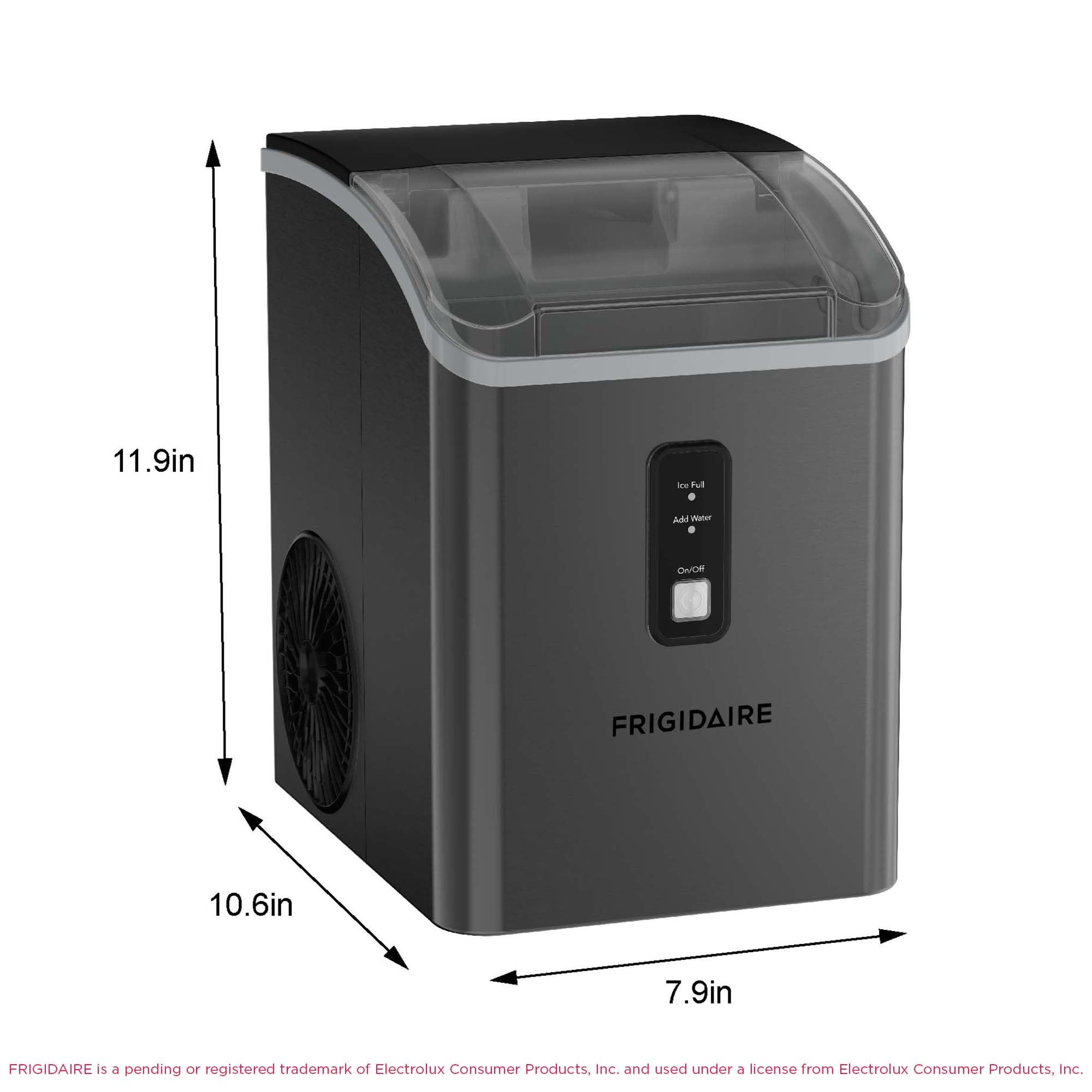 Frigidaire Countertop Crunchy Chewable Nugget Ice Maker, Compact, 33lbs per Day, Metallic Finish