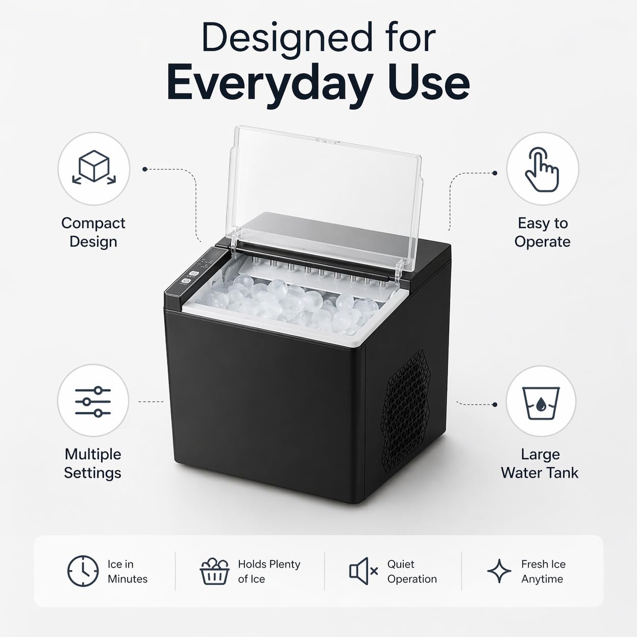 Portable Ice Maker Countertop – Fast Ice in 6 Mins, Compact Ice Machine for Home, Kitchen & RV, Self-Serve Ice Maker with Scoop for Parties & Daily Use
