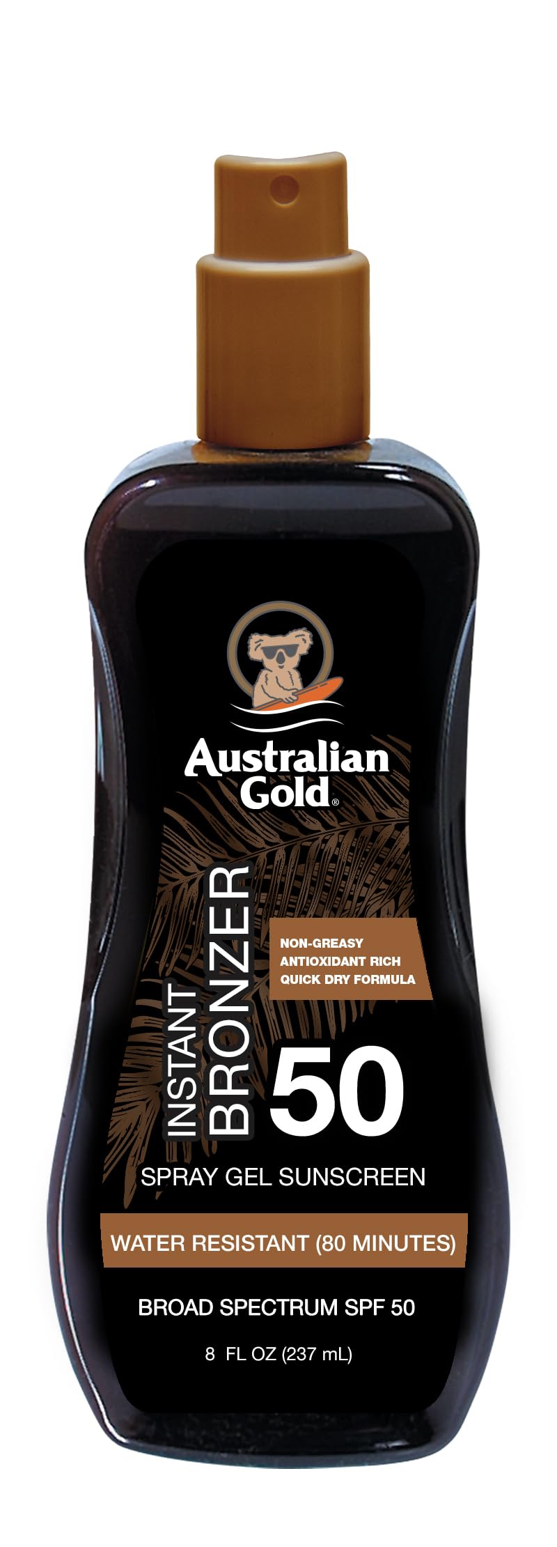 Australian Gold Spray Gel Sunscreen with Instant Bronzer SPF 50, 8 Ounce | Moisturize & Hydrate Skin | Broad Spectrum | Water Resistant,B07DG52KLY