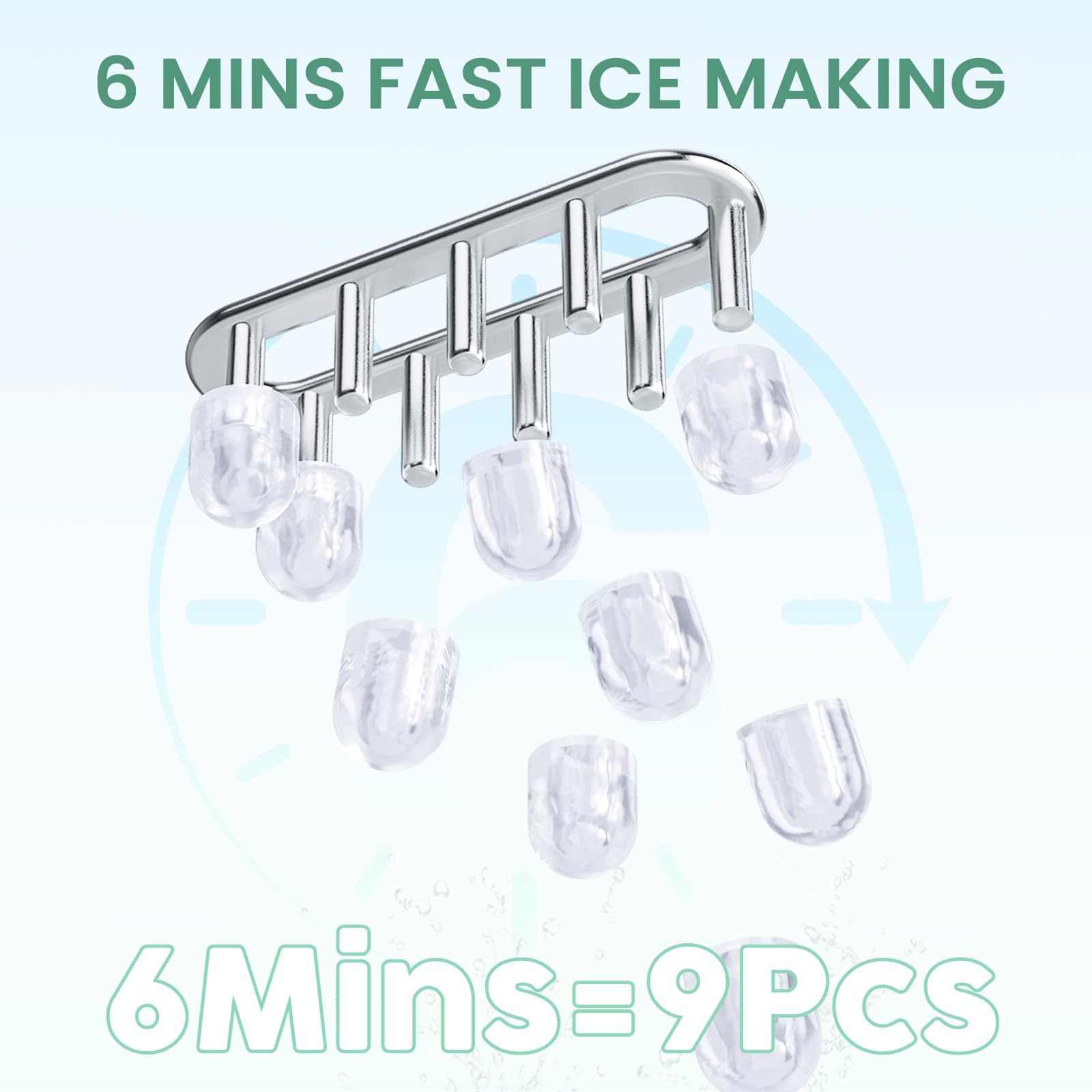 Ice Makers Countertop, Portable Ice Machine with Handle, 6 Mins 9 Bullet Cubes with Basket and Scoop, 26lbs in 24Hrs, Auto-Cleaning, for Home, Kitchen, RV, Camping, Green