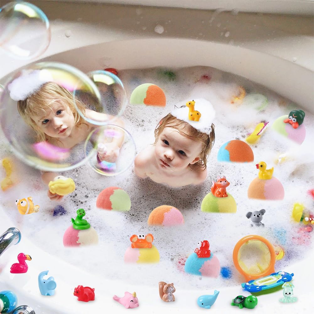 DIYDEC 20pcs Bath Bombs with Surprise Inside Bath Bombs with Mini Resin Animals for Kids Adult Valentines Easter Bubble Bath Great Gift for Christmas Halloween Boys Girls Birthday