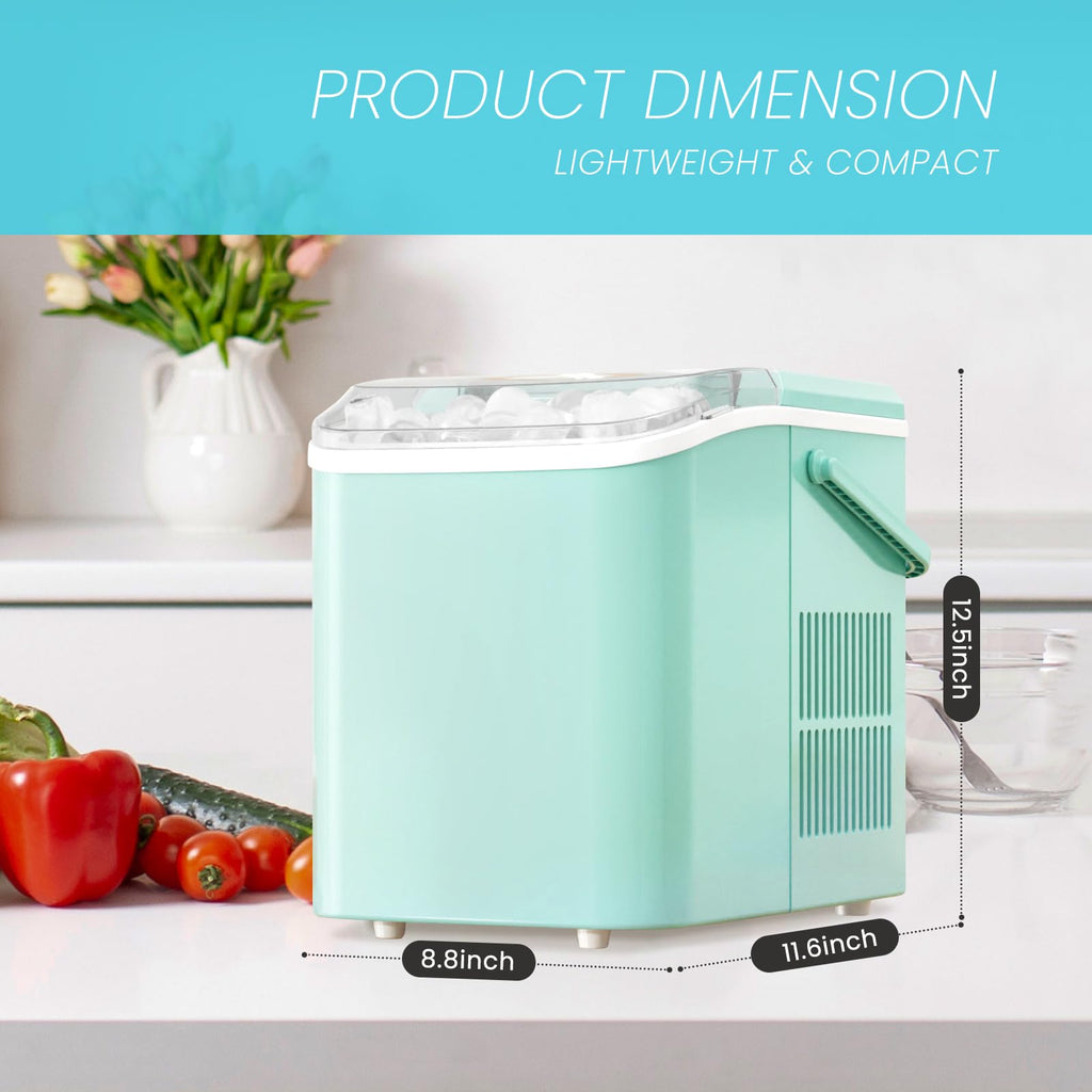 Ice Makers Countertop, Portable Ice Machine with Handle, 6 Mins 9 Bullet Cubes with Basket and Scoop, 26lbs in 24Hrs, Auto-Cleaning, for Home, Kitchen, RV, Camping, Green