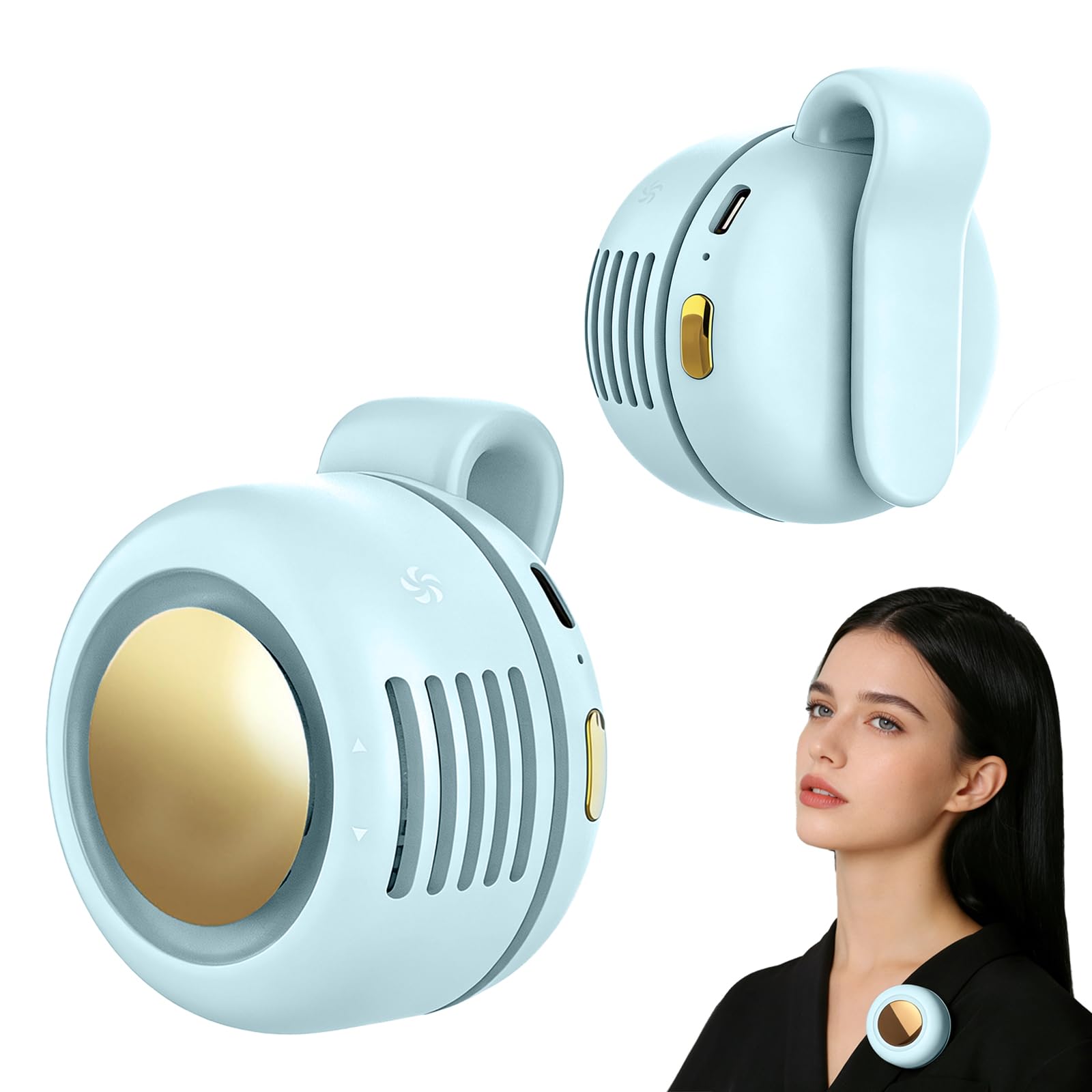 Portable Fan,2-in-1 Waist Clip On Bladeless, Ultra-Quiet Mini Personal Neck Fan 3 Speeds with 360°Adjustable Clip USB Rechargeable for Hiking,Office & Outdoor