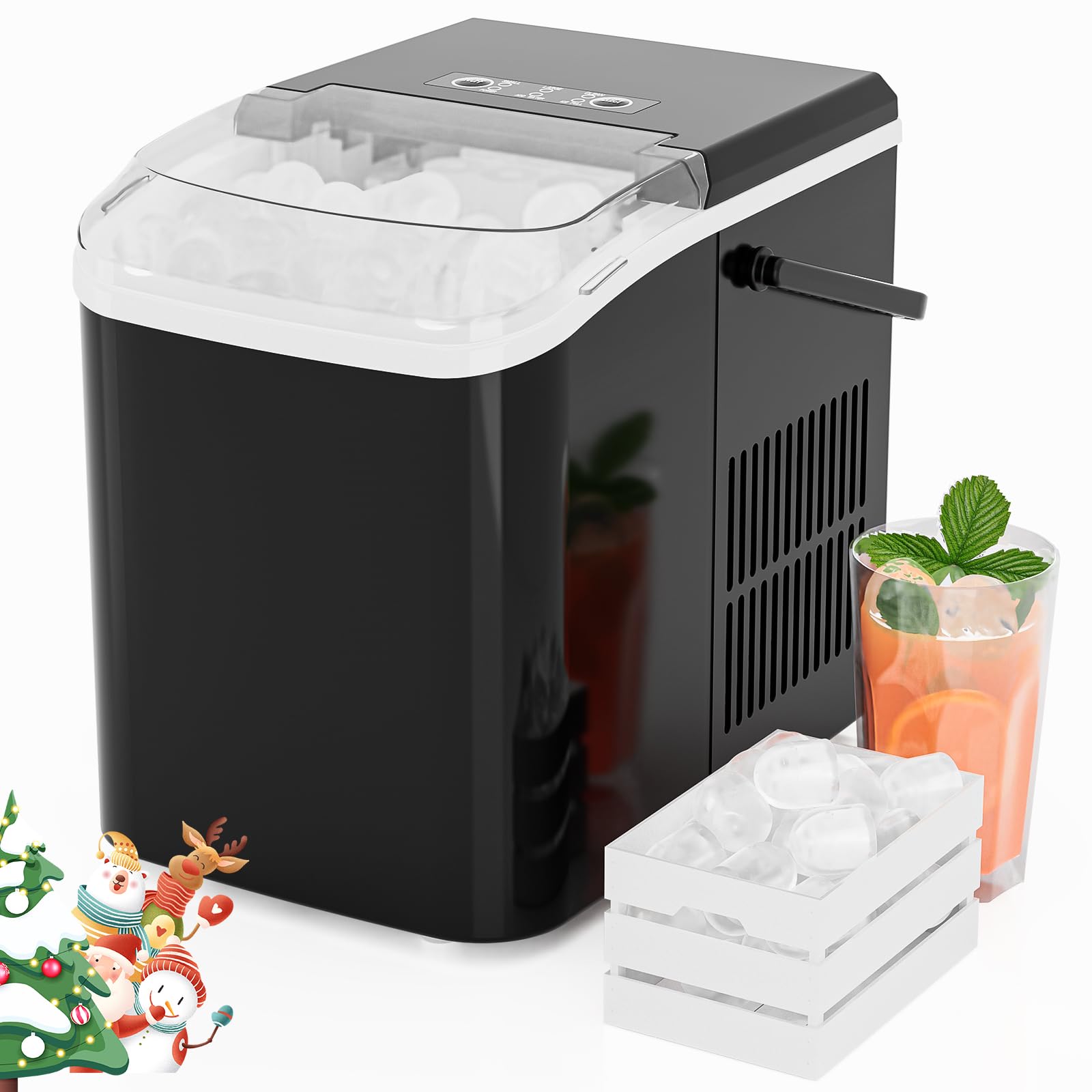 Ice Makers Countertop, Portable Ice Machine with Handle, 6 Mins 9 Bullet Cubes with Basket and Scoop, 26lbs in 24Hrs, Auto-Cleaning, for Home, Kitchen, RV, Camping, Green
