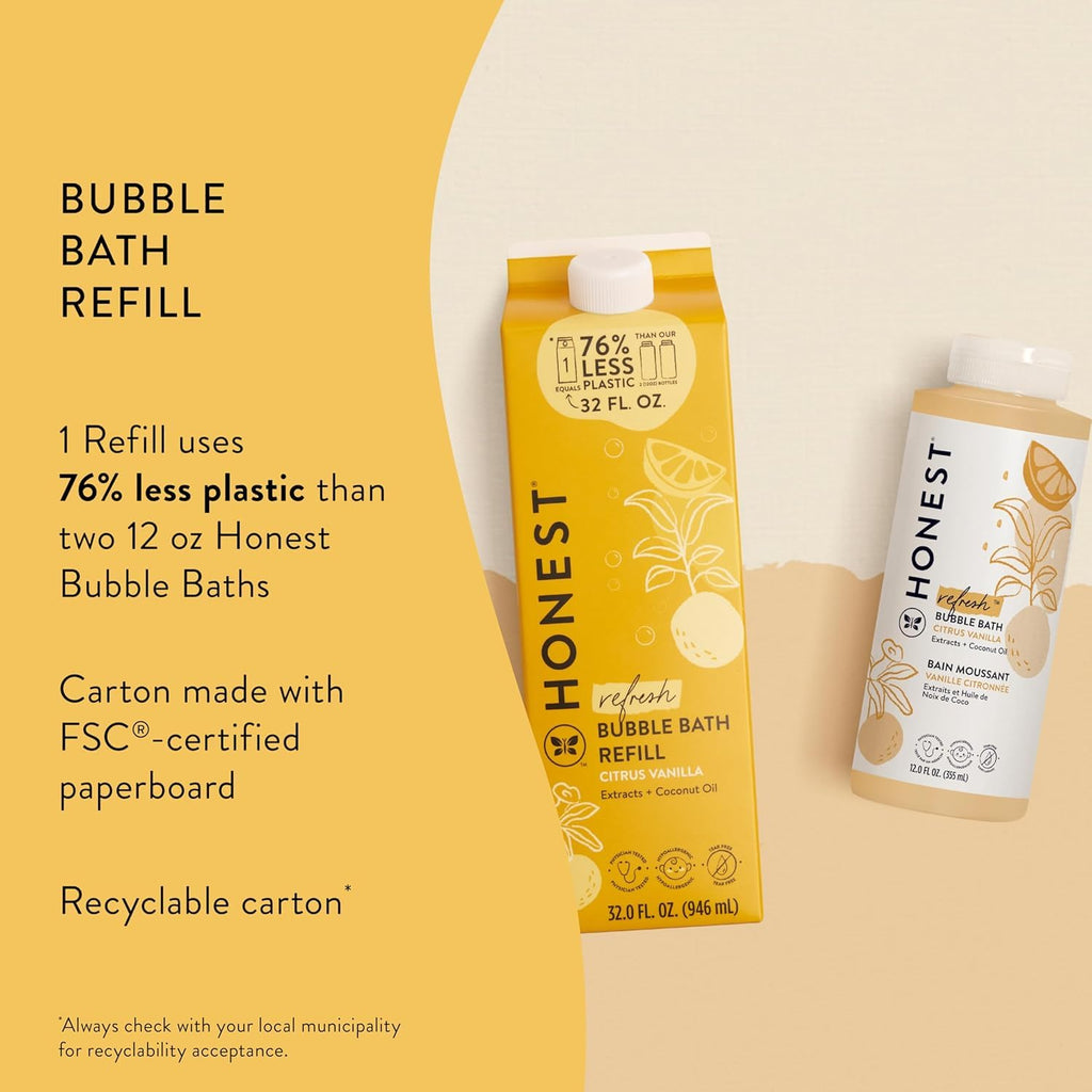 The Honest Company Foaming Bubble Bath, Naturally Derived, Tear-free, Hypoallergenic, Citrus Vanilla Refresh, 12 fl oz