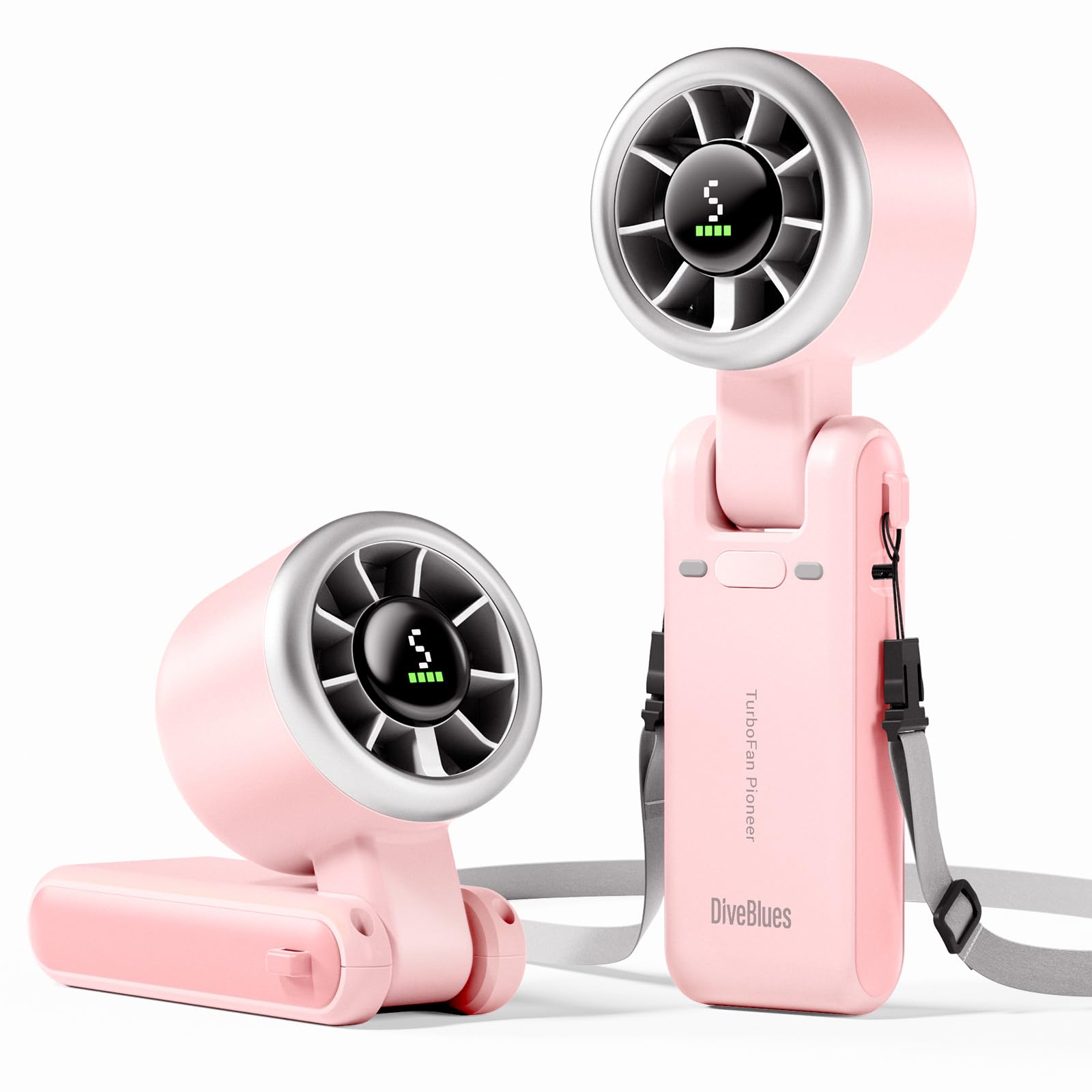 Diveblues Portable Handheld Turbo Fan | 3 IN 1 Hand/Neck/Desk Fan, Up to 12 Working Hours, 5 Gear Wind, Battery Operated, Travel, Working, Outdoor Activities