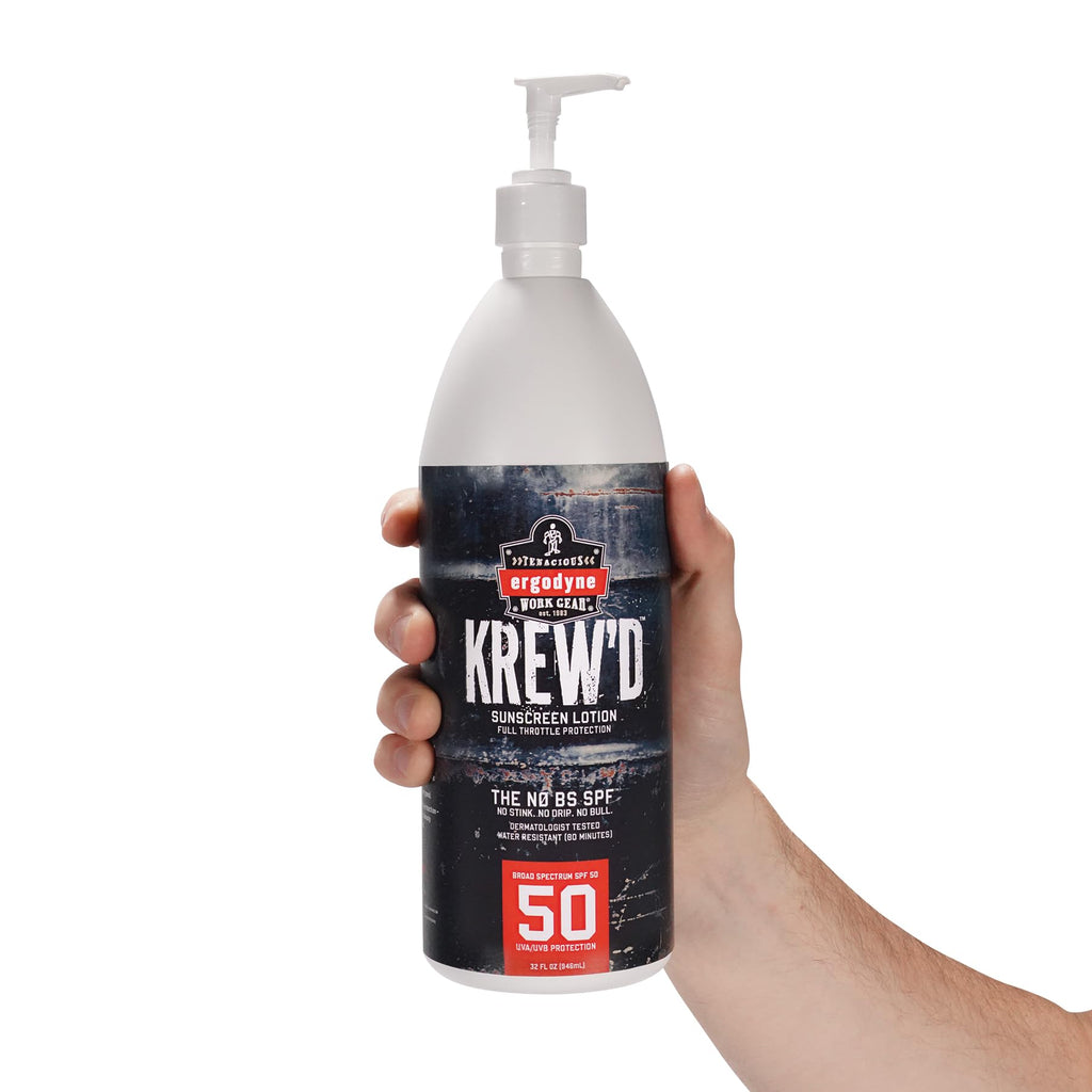 Ergodyne KREW'D 6355 Sunscreen Lotion, Broad Spectrum SPF 50, Water Resistant, 32 oz, 4-Pack, White