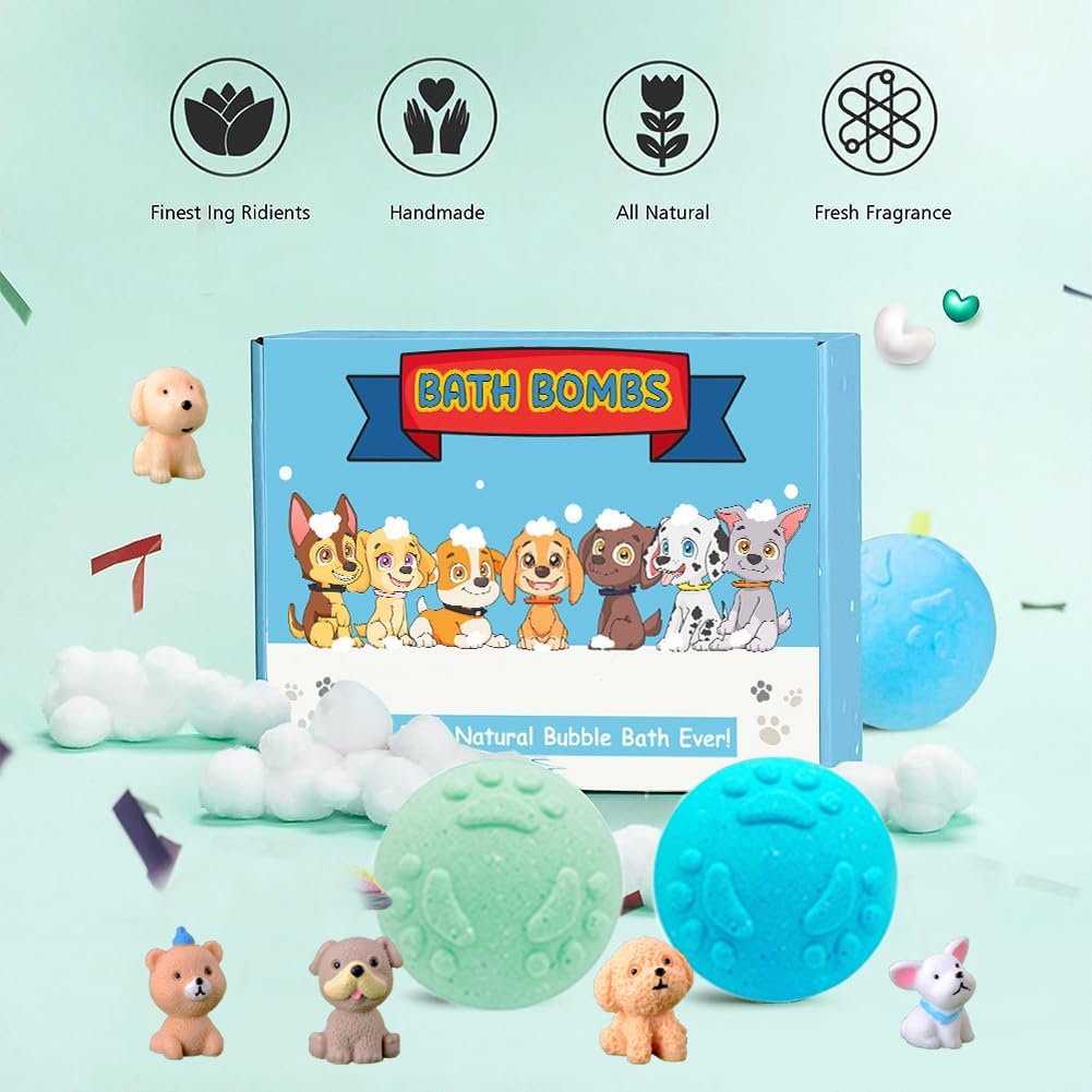 Bath Bombs for Kids with Surprise Inside for Girls Boys Toddlers, 20 Pack Organic Kids Bath Bombs with Puppy Dolls Inside, Kids Safe Handmade Bubble Bath Fizzies, Ideal Birthday Christmas Gift Set