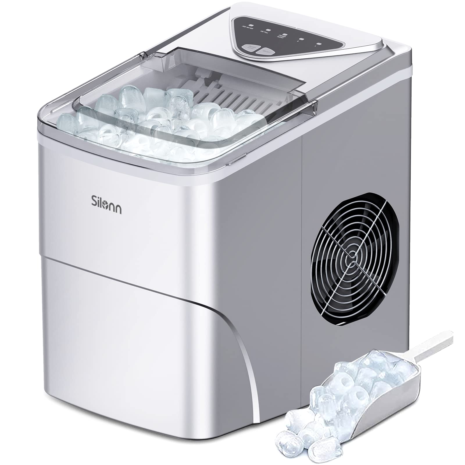 Silonn Nugget Ice Maker Countertop, Pellet Ice Machine with Self-Cleaning Function, Sonic Ice Maker Produces 36lbs of Chewable Ice in 24 Hours, Ideal for Home Kitchen and Office (Black)