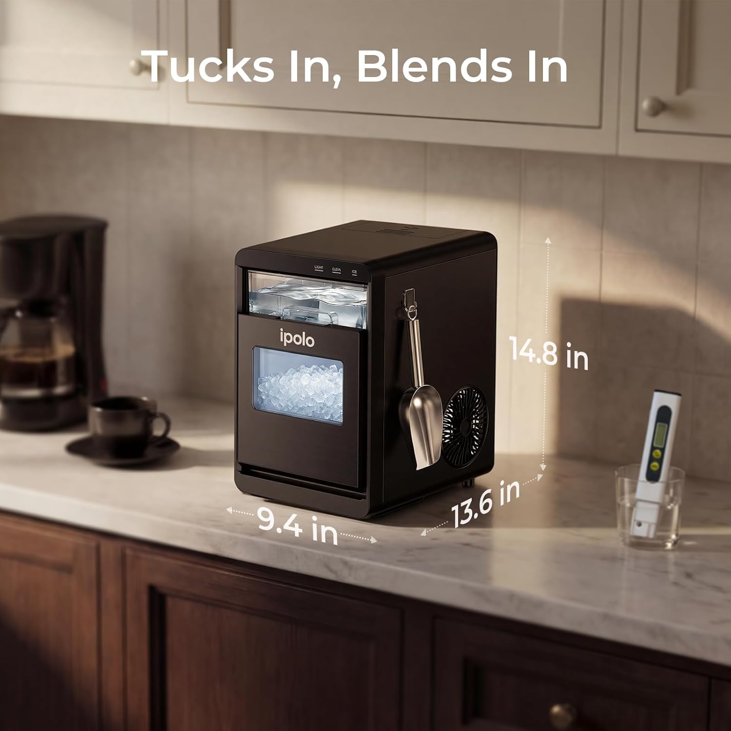 Nugget Ice Maker Countertop: 44lb/Day, Self-Cleaning, Black Stainless Steel, Portable, Soft Chewable Pebble Ice Machine for Home Kitchen, RV & Office