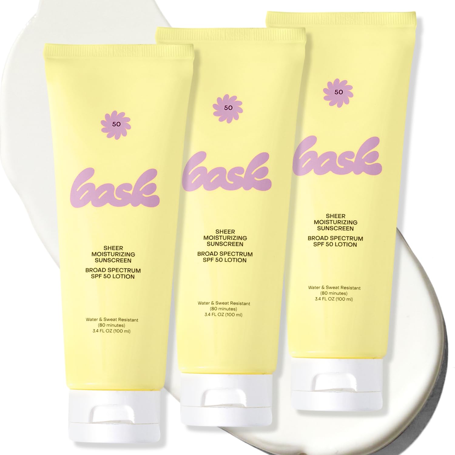 Bask SPF 50 Sheer Moisturizing Sunscreen Lotion - Broad Spectrum UVA/UVB Protection, Dermatologist Recommended, Hydrating, Lightweight & Non-Greasy, No White Cast, Travel Size, 3.4 fl oz