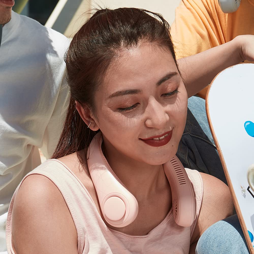 JISULIFE Neck Fan Portable, Personal Wearable Fan with Battery Rechargeable, Bladeless Travel Cooling Design with Powerful Wind, 3 Speeds, Quiet, Gifts for Men/Women/Friends - Blue