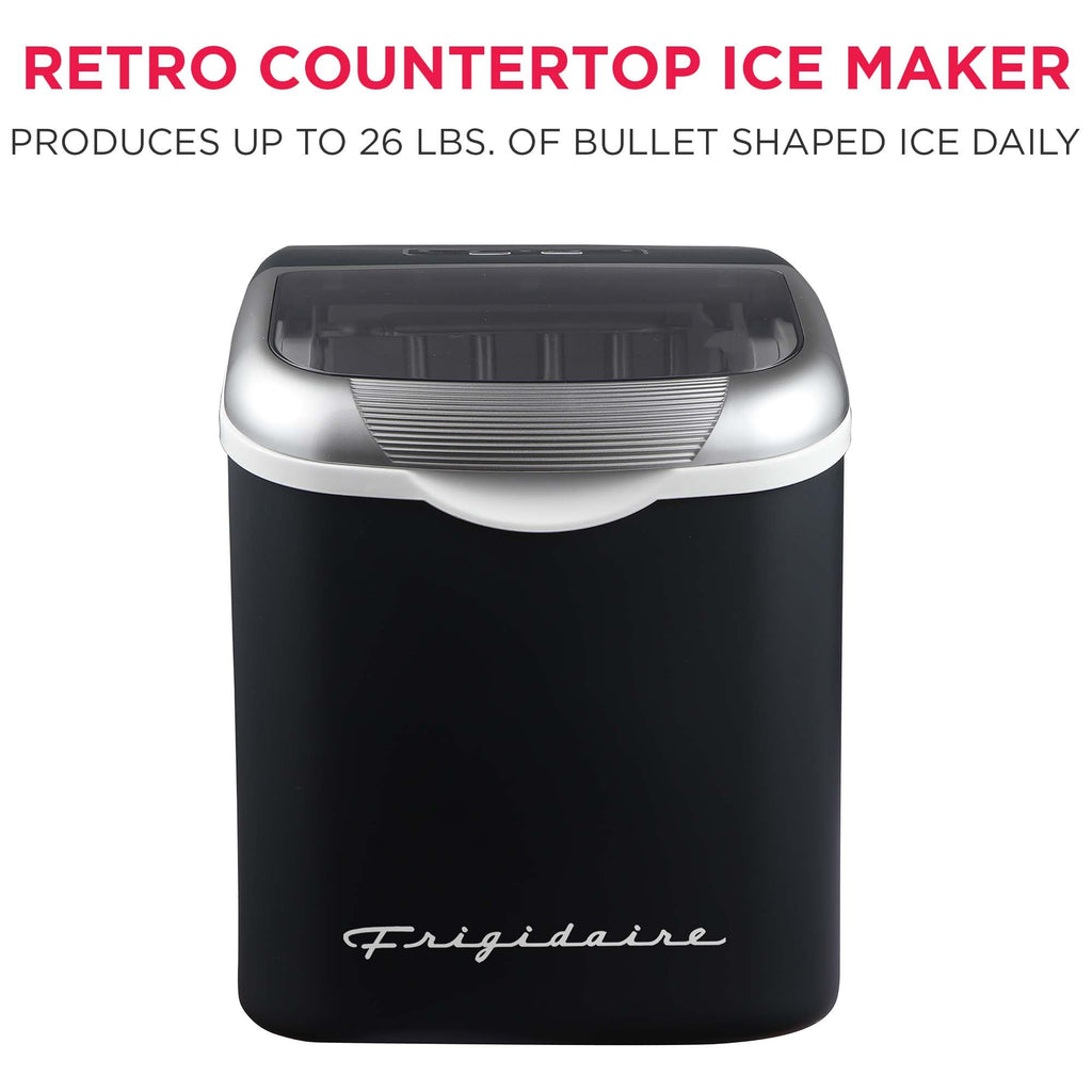 FRIGIDAIRE Retro Compact Ice Maker Machine, Bullet Ice, 26 lb per Day (BlackRoseGold)