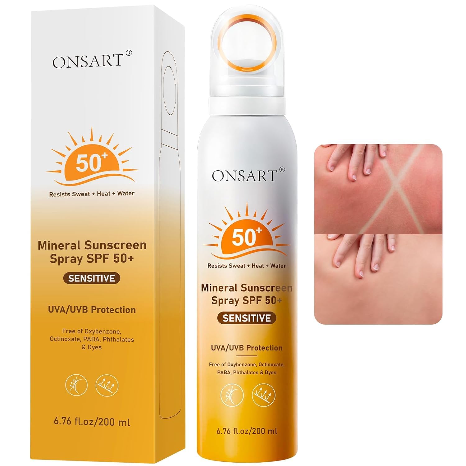 Mineral Sunscreen Spray SPF 50+, Reef Safe, Zinc Oxide Sunscreen, Broad Spectrum UVA/UVB, 360° Ring Spray, Water Resistant 80 Minutes, Lightweight Non-Greasy, 6.76 fl Oz (Pack of 2)