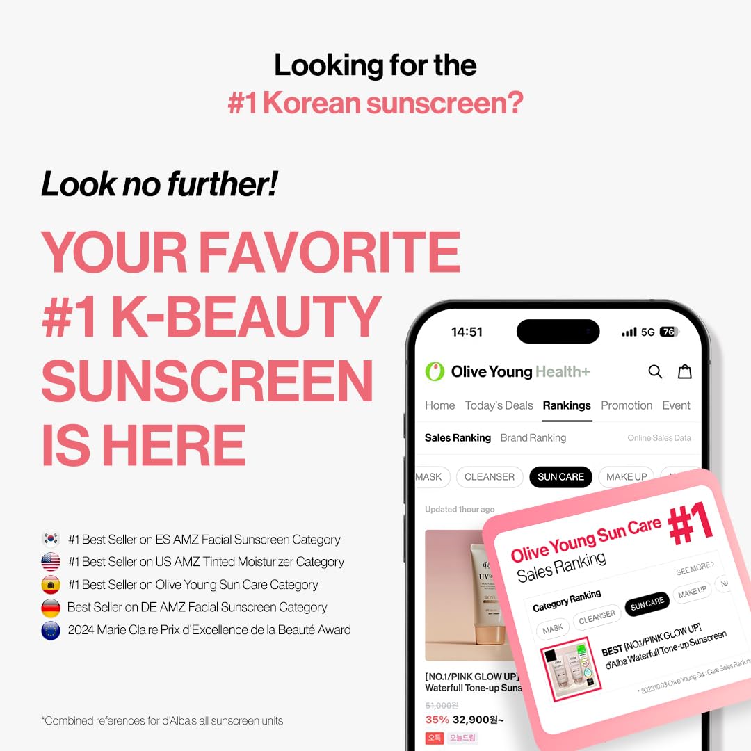 [2 ea] d'alba Piedmont Waterfull Tone-Up Sunscreen Serum BROAD SPECTRUM SPF 50 + Korean Sunscreen for Face, All Skin Tones (2 x 1.69 fl.oz.)
