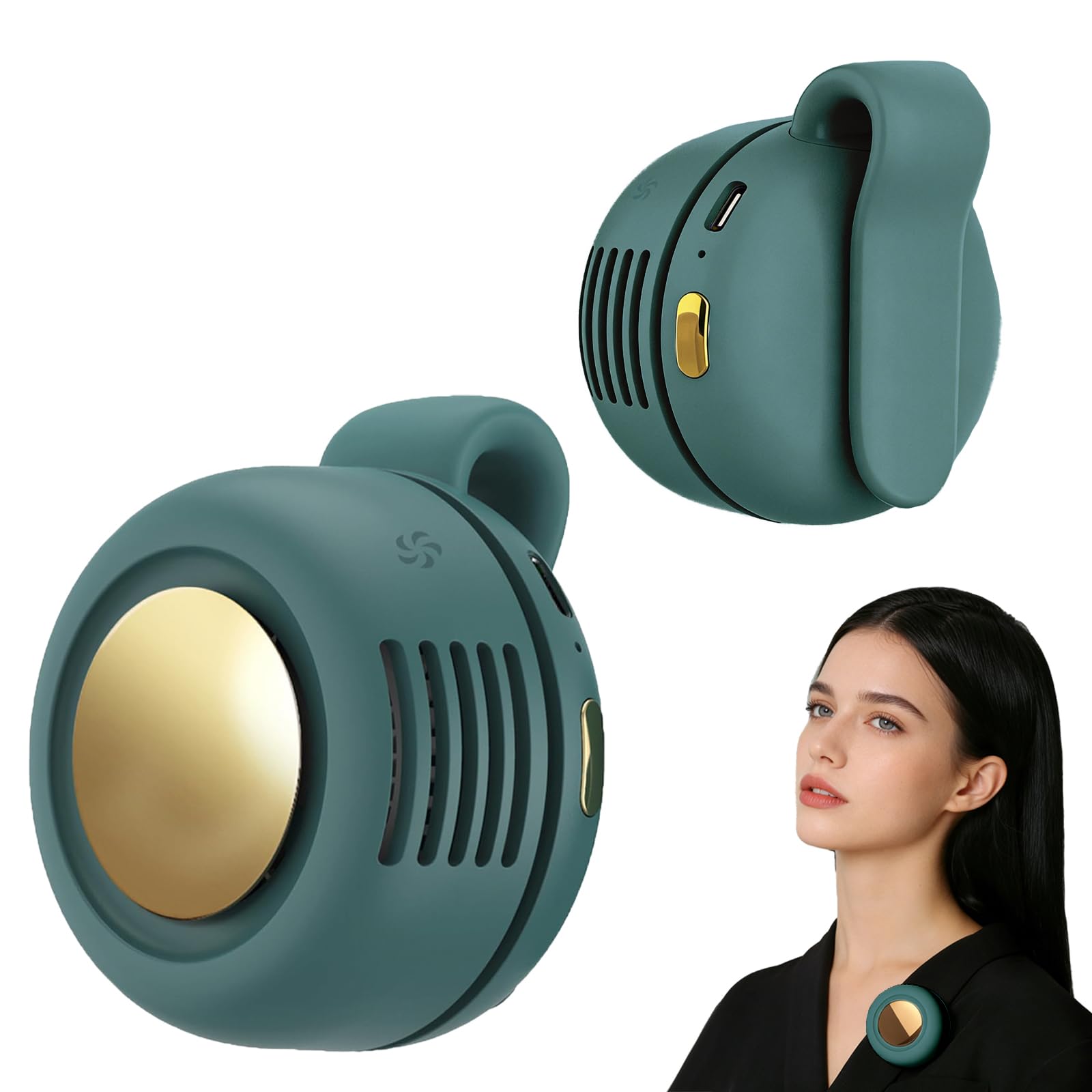 Portable Fan,2-in-1 Waist Clip On Bladeless, Ultra-Quiet Mini Personal Neck Fan 3 Speeds with 360°Adjustable Clip USB Rechargeable for Hiking,Office & Outdoor