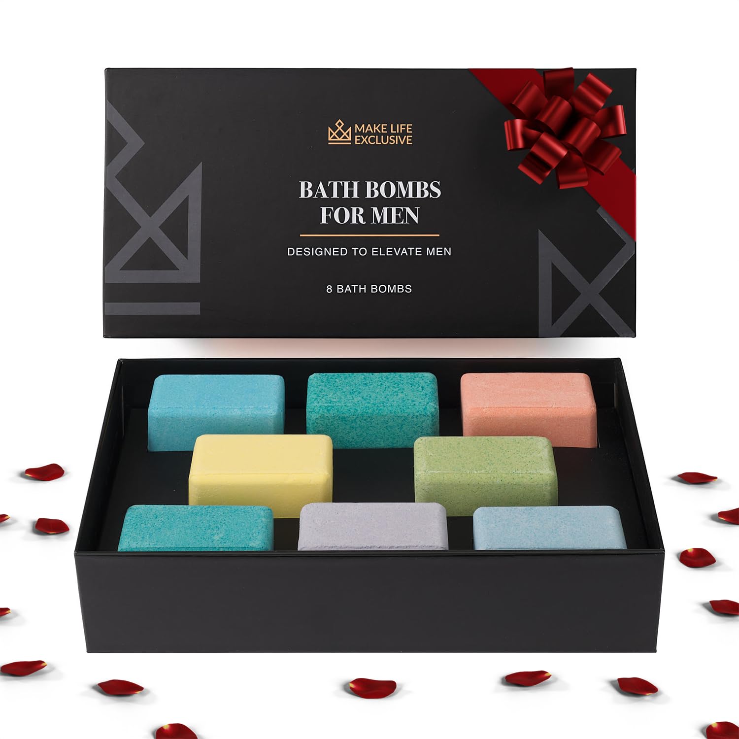 Bath Bombs for Men – 8 Large Diamond Shape Natural Mens Bath Bombs | Relaxing Bubble Bath Set & Bubble Bath Balls for Men | Masculine Scents & Skin Soothing Gift Set