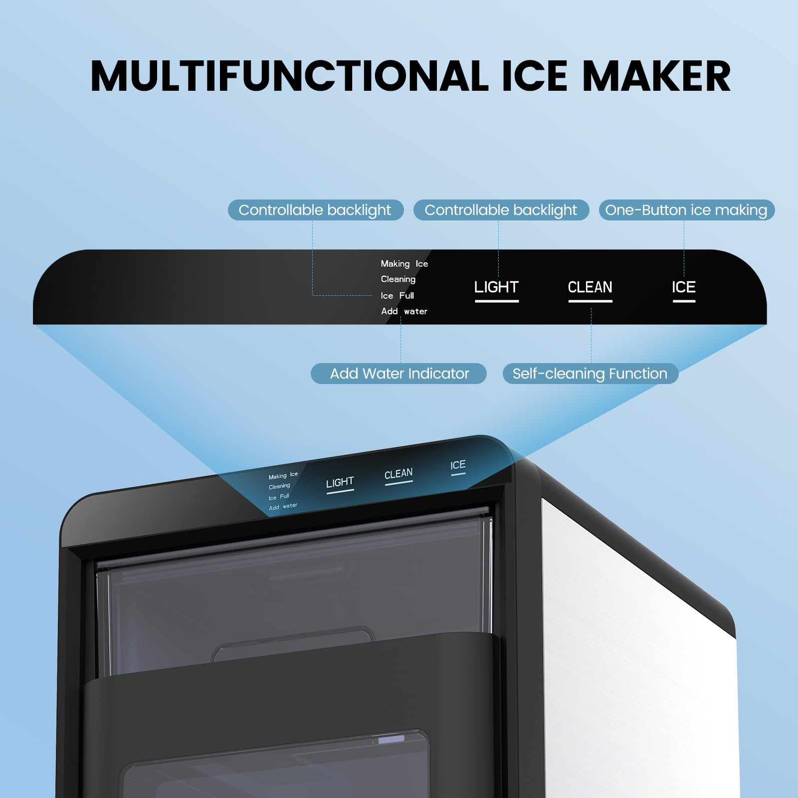 Ice Maker Countertop, Efficient Easy Carry Ice Machine, Self-Cleaning Ice Maker with Ice Scoop & Basket, 9pcs/ 6mins 26.6Lbs Per Day for Home/Office/Kitchen,Black