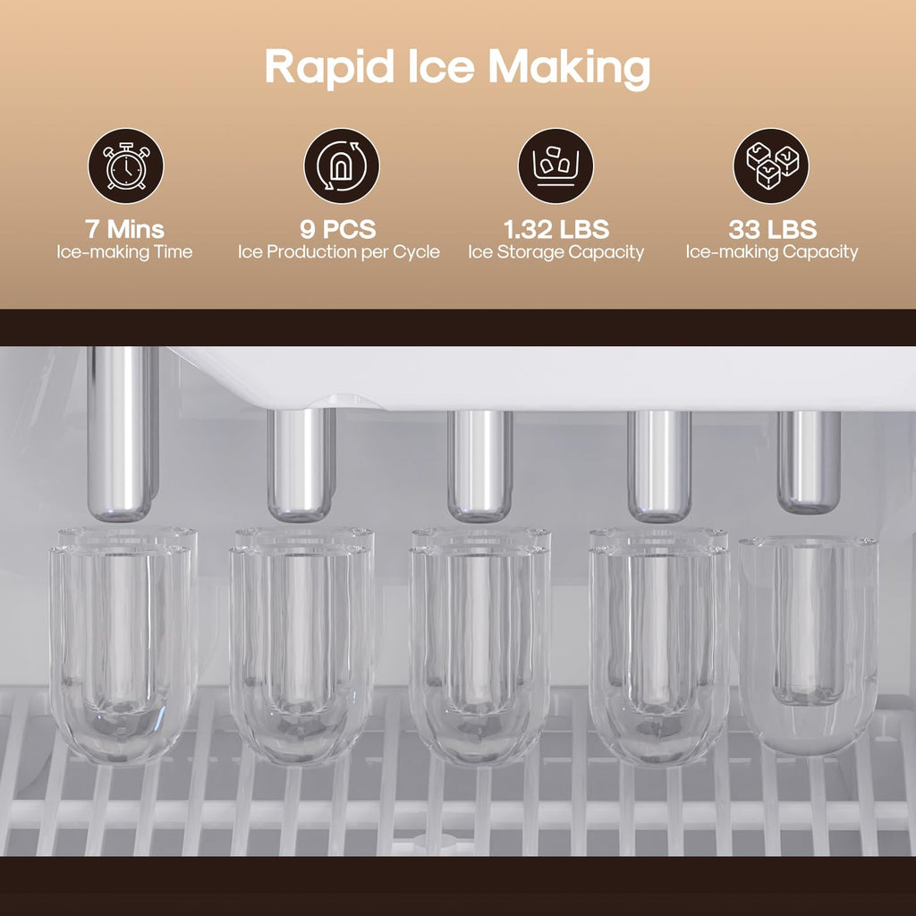 ICEPURE 3-in-1 Water Dispenser with Built-in Ice Maker, Water Cooler Dispenser for 5 Gallon Bottle Top Loading, Hot and Cold Water Dispenser with Child Lock for Home and Office, 33lbs/24H