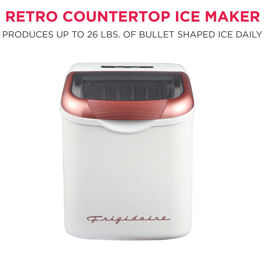 FRIGIDAIRE Retro Compact Ice Maker Machine, Bullet Ice, 26 lb per Day (BlackRoseGold)