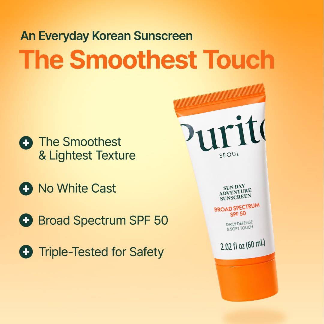 PURITO Korean Sunscreen SPF 50 | Lightest Texture, No White Cast, Broad Spectrum UVA/UVB | Oil-Free, Vegan, For All Skin Types | Daily Lightweight Sun Protection, Korean Skincare, 60mL 2.02 fl.oz