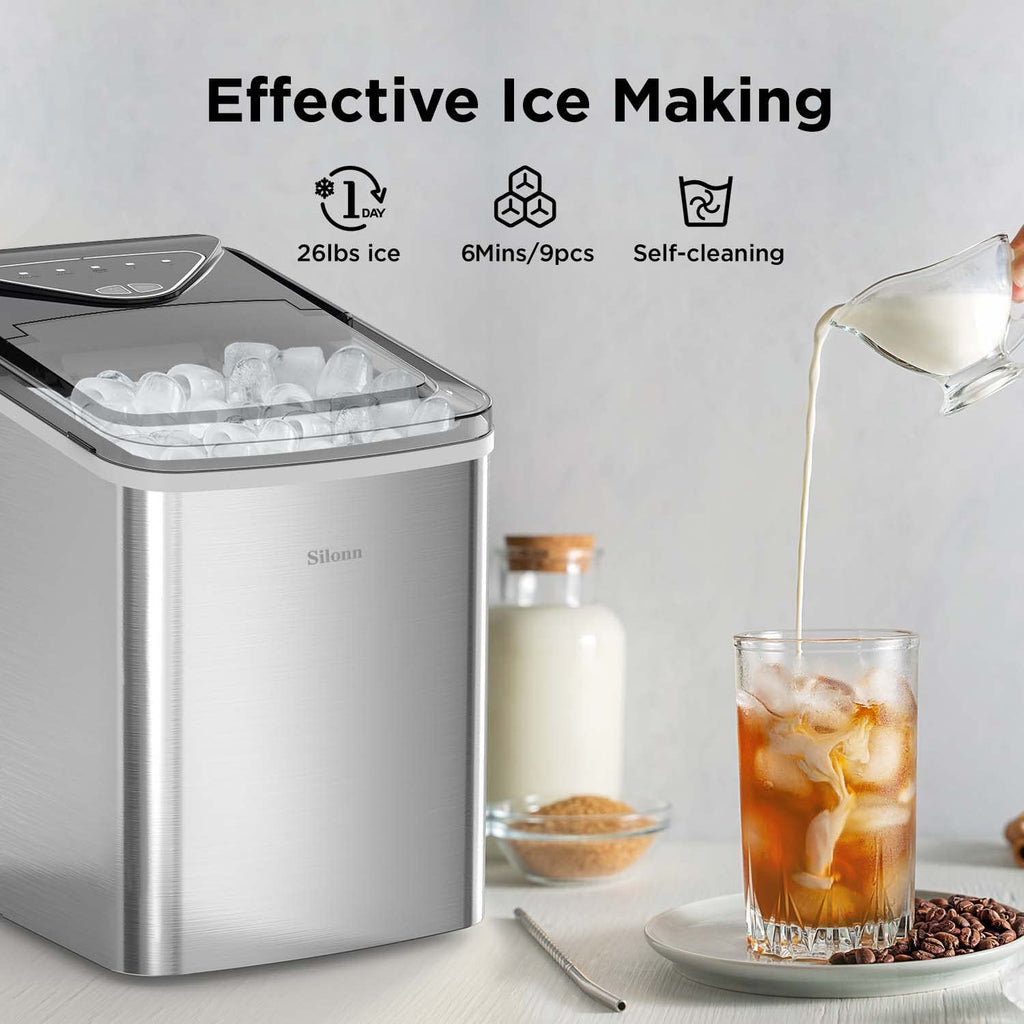 Silonn Nugget Ice Maker Countertop, Pellet Ice Machine with Self-Cleaning Function, Sonic Ice Maker Produces 36lbs of Chewable Ice in 24 Hours, Ideal for Home Kitchen and Office (Black)