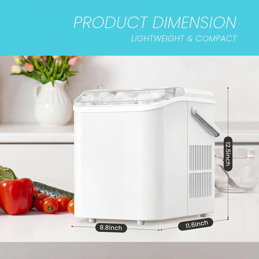 Ice Makers Countertop, Portable Ice Machine with Handle, 6 Mins 9 Bullet Cubes with Basket and Scoop, 26lbs in 24Hrs, Auto-Cleaning, for Home, Kitchen, RV, Camping, Green