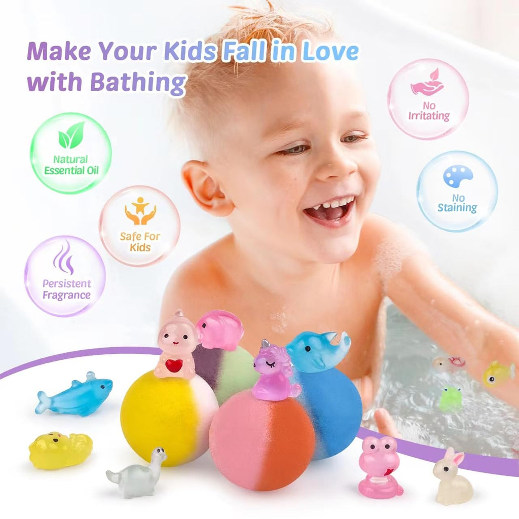 Bath Bombs for Kids, 12 Pcs Bath Bombs with Glow in The Dark Dinosura Surprise Inside, Handmade Organic Bubble Bath Ball Gift Set for Boys and Girls, Gift for Birthday Christmas Easter