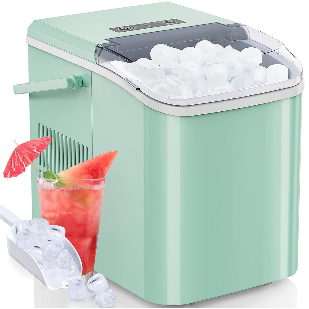 DUMOS Countertop Ice Maker with Handle, 26lbs/24H Portable Ice Machine, 9 Bullet Cubes Ready in 6 Mins, Self-Cleaning, Quiet Compact for Home, Kitchen, RV, Camping, Modern Black