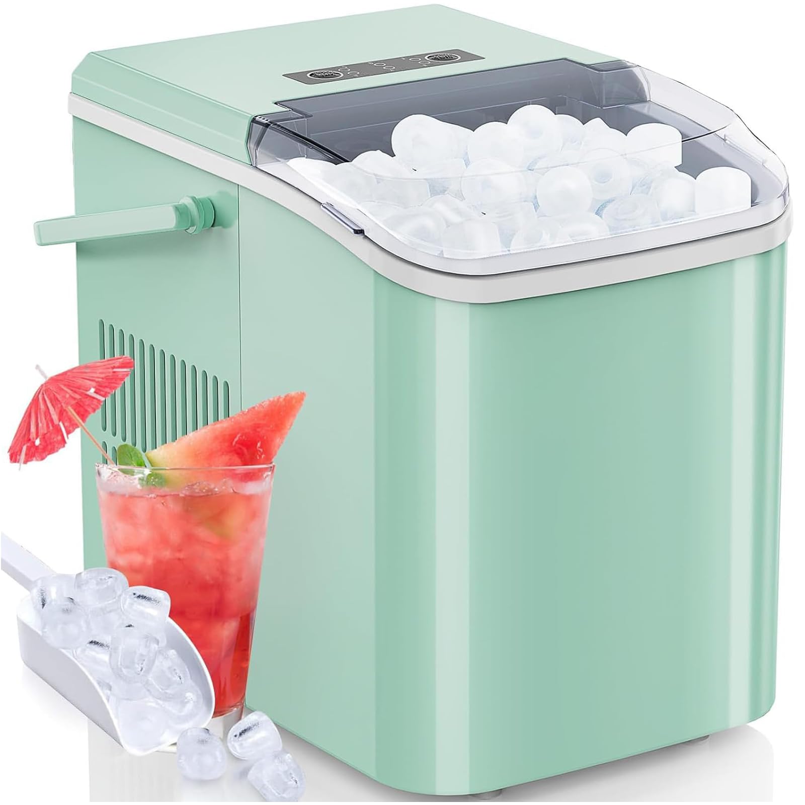 DUMOS Countertop Ice Maker with Handle, 26lbs/24H Portable Ice Machine, 9 Bullet Cubes Ready in 6 Mins, Self-Cleaning, Quiet Compact for Home, Kitchen, RV, Camping, Modern Black
