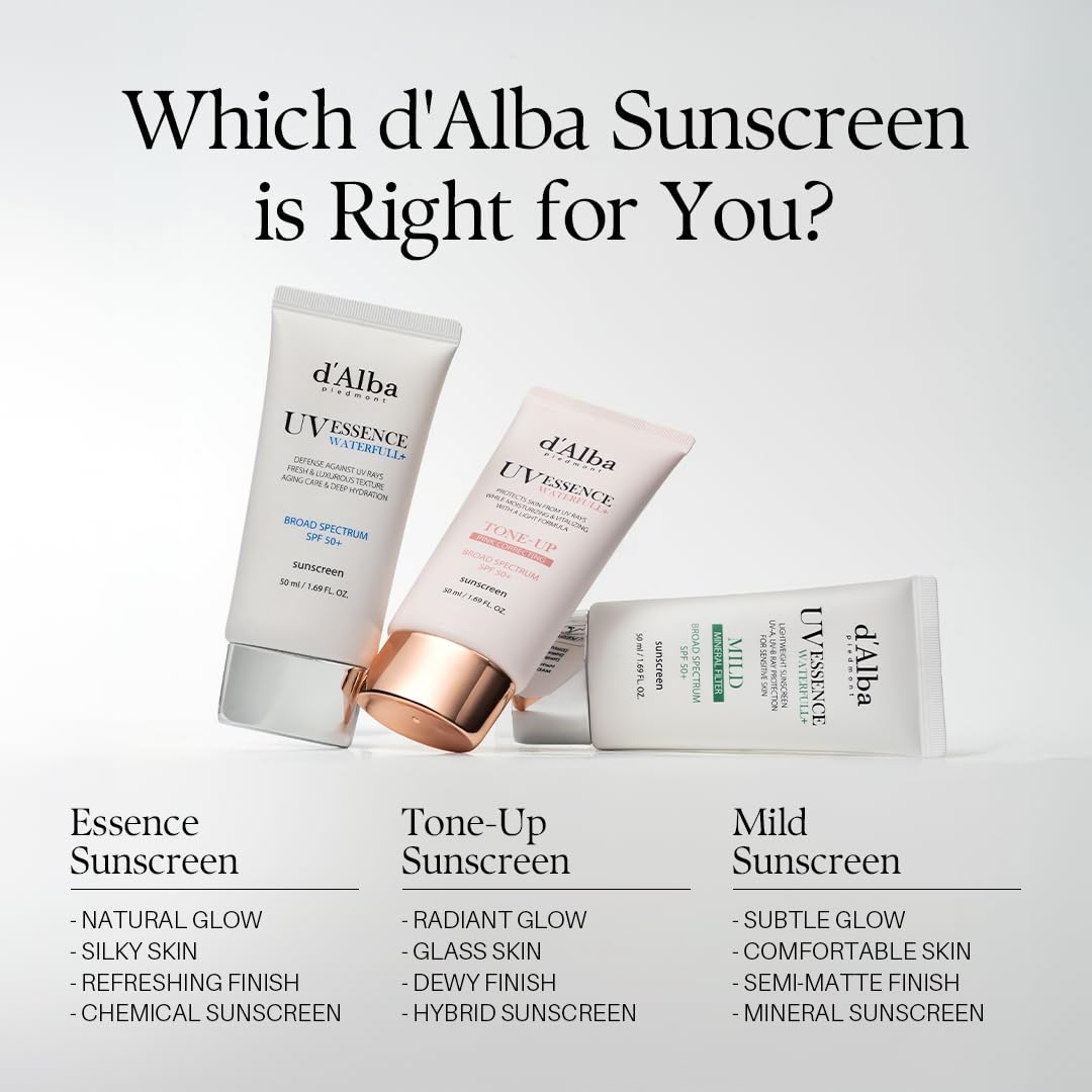 [2 ea] d'alba Piedmont Waterfull Tone-Up Sunscreen Serum BROAD SPECTRUM SPF 50 + Korean Sunscreen for Face, All Skin Tones (2 x 1.69 fl.oz.)
